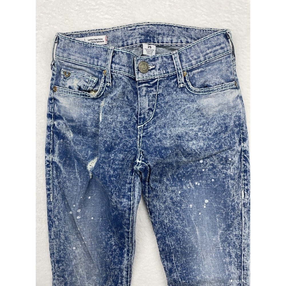 True‎ Religion Jeans Womens 25 Casey Skinny Denim Blue Acid Wash Zip Pants 25x30 - Picture 2 of 9